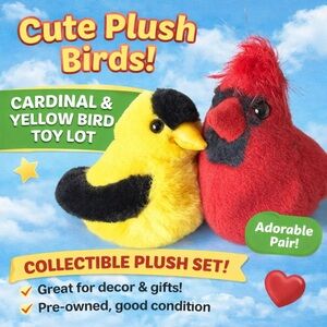 Pair of Plush Bird Toys - Yellow & Red Decorative Set